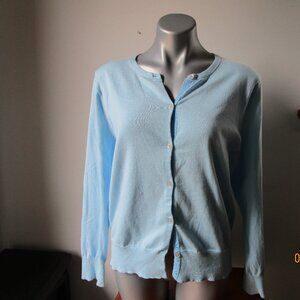 Baby blue button up light sweater, Landsend XL/P size.